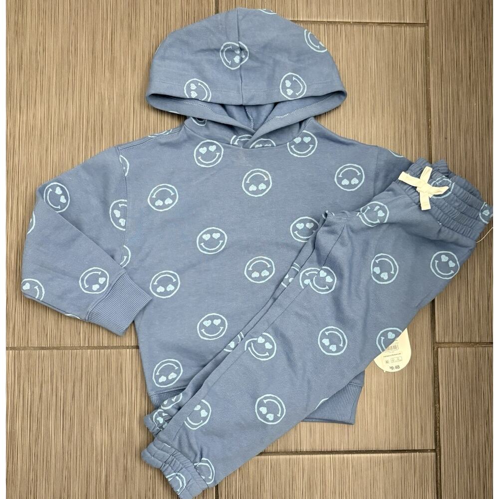 Wonder Nation Girls Blue Smiley Face Fleece Set Size XS (4-5) NWT